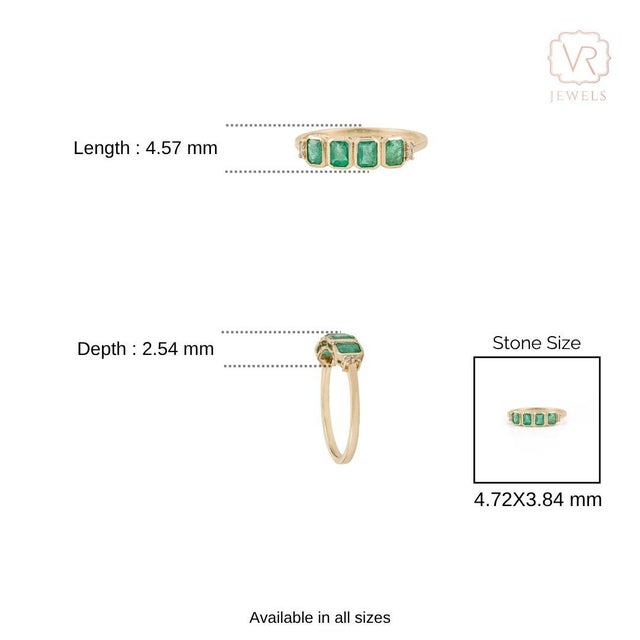 1 Carat Emerald Bezel-Set Band Ring Size 5 With Diamond Accents in 14k Gold For Sale - Image 11 of 16