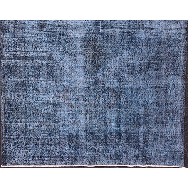 Traditional Vintage Hand Knotted Turkish Overdyed Oushak Rug in Dark Blue and Charcoal For Sale - Image 3 of 12