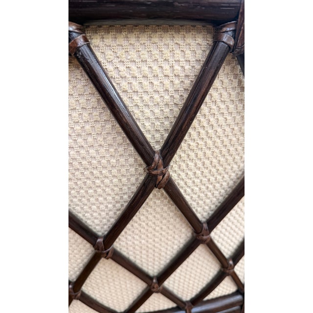 McGuire San Francisco Rattan Dining Arm Chairs With Diamond Lattice Backs – Set of 6 For Sale - Image 14 of 16
