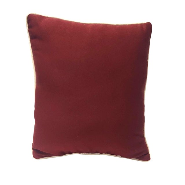 Late 20th Century Handmade Vintage Burgundy Maroon Needlepoint Pillow with Otello Sphinx Winged Lion For Sale - Image 5 of 9