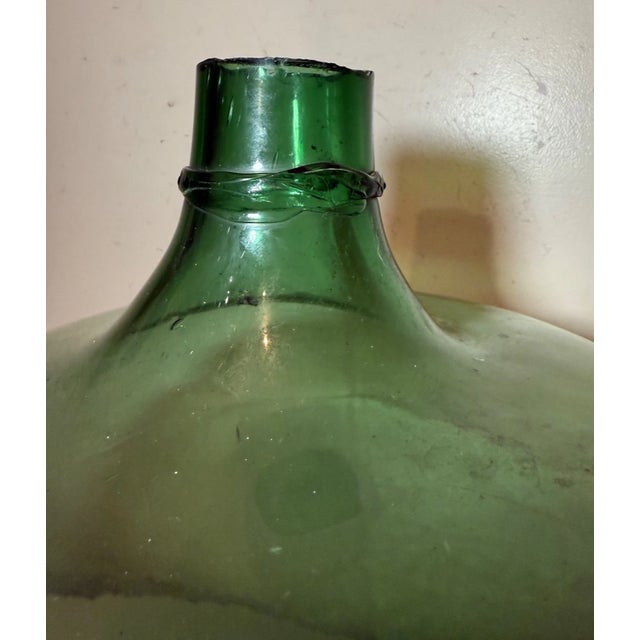 19th Century Gigantic Rare Cut Off Top Hand Blown Green Glass Demijohn Carboy Wine Bottle Jug For Sale - Image 9 of 13