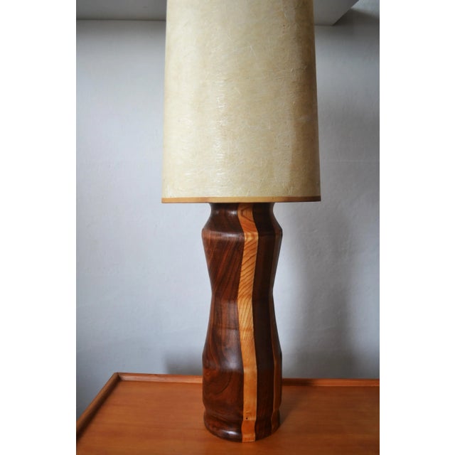 Vintage Inlaid Wood Table Lamp. c. 1960's. Beautiful mahogany with solid maple wood inlays in vertical pattern. Originally...