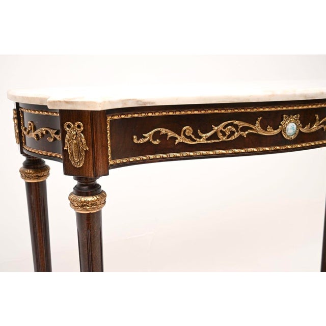 Brown Vintage French Walnut Console Table with Marble Top, 1930 For Sale - Image 8 of 11