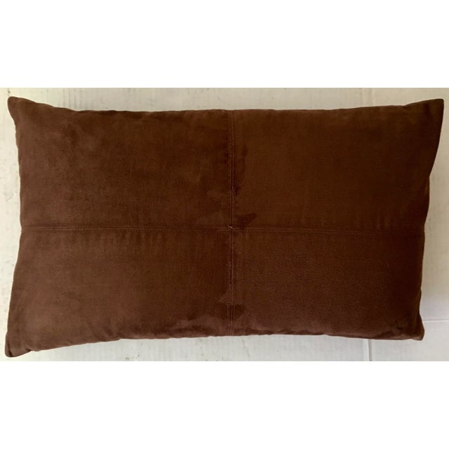 Mid-Century Modern Brown Faux Suede Accent Pillow For Sale - Image 3 of 3