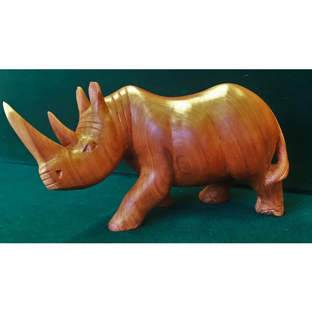Hand Carved Solid Teak Rhinoceros Sculpture Circa 1950's Chairish
