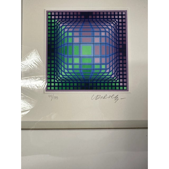 Late 20th Century Late 20th Century Silkscreen Opp Art Lithograph Signed and Numbered by Victor Vasarely, Framed For Sale - Image 5 of 5