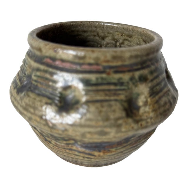 1980s Vintage Green Speckled Glazed Art Pottery Vase by Nason/ Sold For Sale