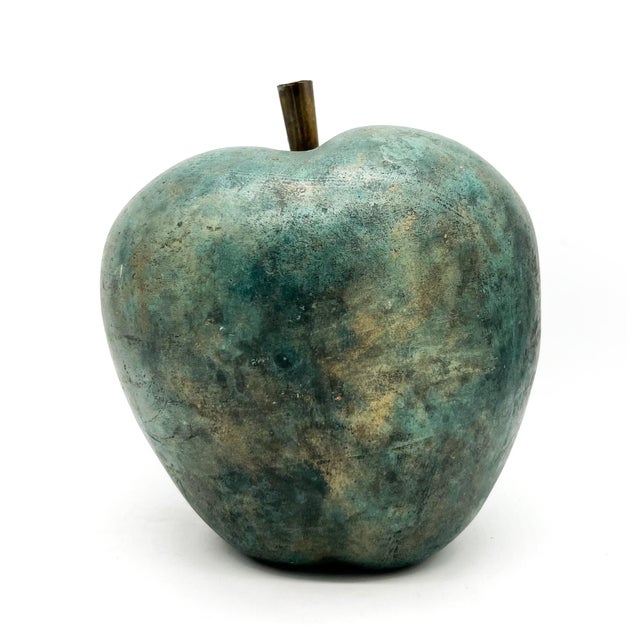 Oversized Vintage Painted Terracotta Apple Sculpture With Verdigris Finish - Sculptural, European Cottage, Organic Modern For Sale In Houston - Image 6 of 14