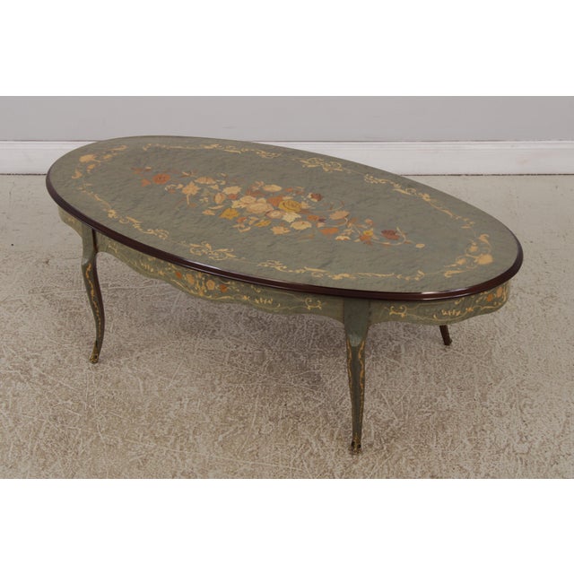 Italian Italian Marquetry Inlaid Oval French Style Coffee Table For Sale - Image 3 of 14