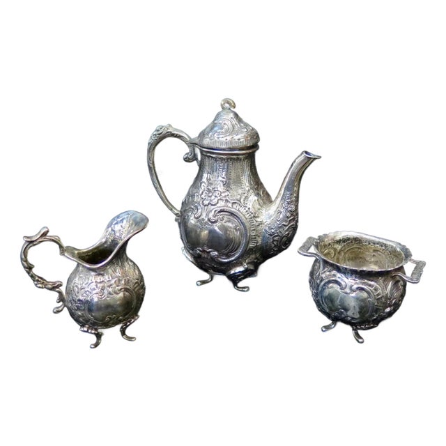 Vintage 19th Century Child's 800 Silver Tea - Set of 3 For Sale