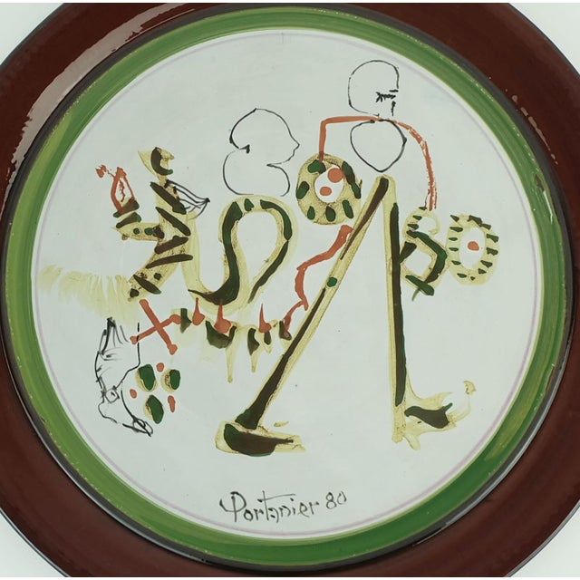 French Gilbert Portanier Ceramic Wall Plate Art Ceramic Signed Portanier 80 Vallauris, 1982 For Sale - Image 8 of 10