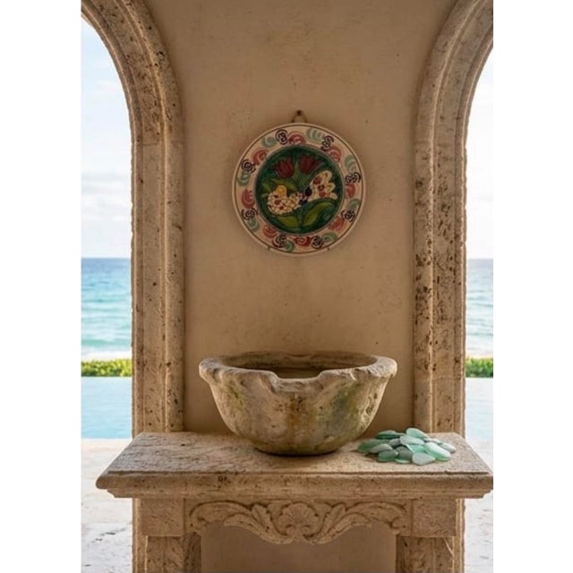 Vintage Hand-Painted Mediterranean Style Terracotta Ceramic Wall Hanging Plate - Bird & Tulip Motif For Sale - Image 12 of 12
