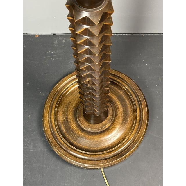 Charles Dudouyt Mid-Century Brutalist Art Deco Floor French Wood Turned Lamp in the Style of Charles Dudouyt, 1950s For Sale - Image 4 of 14