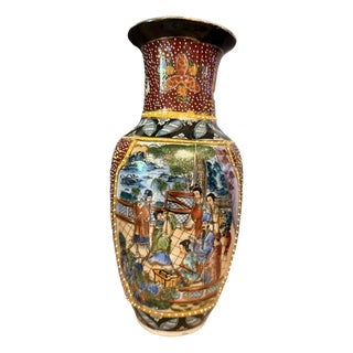 Japanese Satsuma Vase with Court Scene by Moriage Decoration, 1920 For Sale