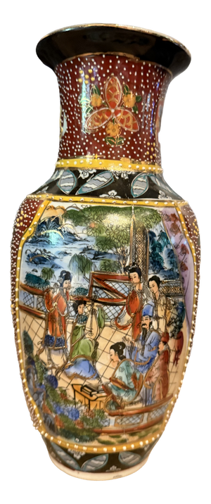 Japanese Satsuma Vase with Court Scene by Moriage Decoration, 1920