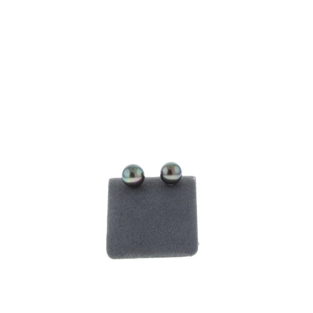 9MM Black Cultured Pearl Studs 14k White Gold, 2 Pieces For Sale - Image 4 of 5