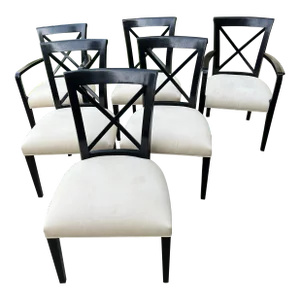 Set of 6 Henredon Ralph Lauren Dining Room Chairs Sleek Modern Black Cream