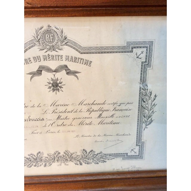 Early 20th Century French Wood Framed Order of Maritime Merit Certificate For Sale - Image 6 of 12
