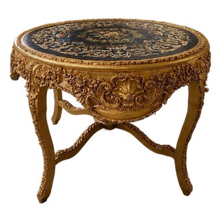 1980s Italian Artisan Baroque Gold Beech Floral Center Table For Sale