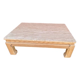 1970s Karl Springer Style Ming-Base Travertine Coffee Table For Sale