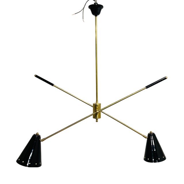Brass Chandelier with Cones and Adjustable Stems, 1950s For Sale