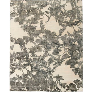 Modern Abstract And Charcoal Silk Oversized Rug "Shadowleaf" Designed By Eskayel For Sale