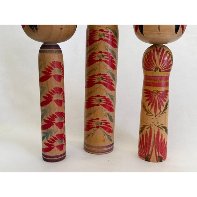 Almond Three Vintage Naroku Kokeshi Dolls For Sale - Image 8 of 12