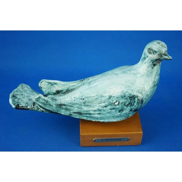Ceramic Dove Sculpture with Wooden Base by Giuseppe Rossicone, Italy, 1970s For Sale - Image 10 of 18