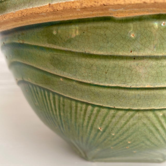 Rustic Vintage McCoy Sunburst Pottery Mixing Bowl in Green Glaze For Sale - Image 3 of 12