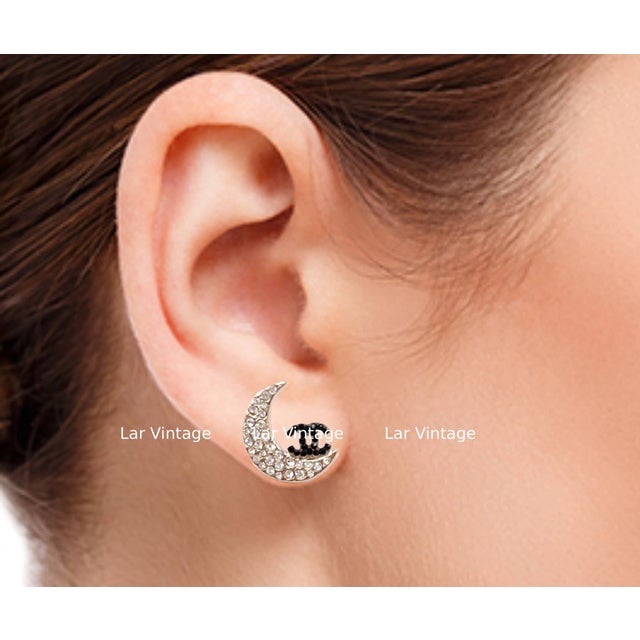 Chanel Super Rare Gold Star Moon Black Crystal CC Small Piercing Earrings *Marked 08 *Made in Italy *Comes with the...