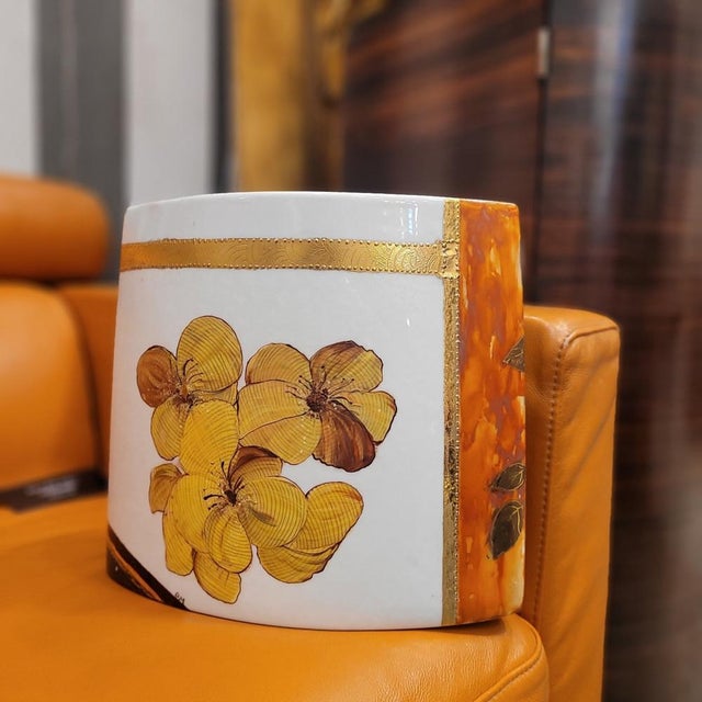 Yellow Hibiscus Vase in Porcelain by Valbonne for Limoges, France, 2002 For Sale - Image 3 of 18