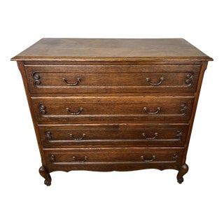 Vintage French Louis Oak Chest of 4 Drawers For Sale