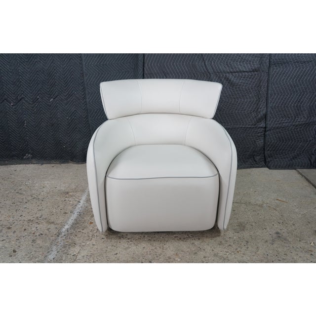 Alberta Italian Modern Leather Mina Swivel Armchair Library Club Reading Chair For Sale - Image 6 of 18