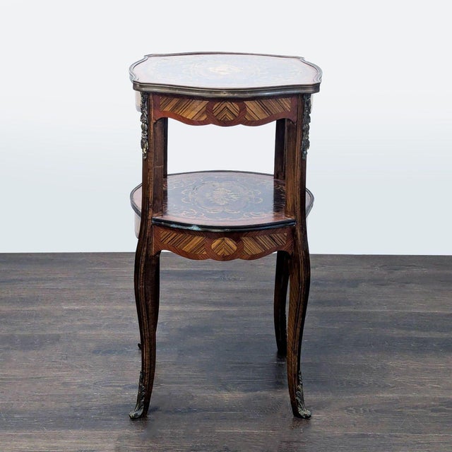 Early 20th Century Antique Two-Tier Marquetry Inlay Side Table For Sale - Image 5 of 9