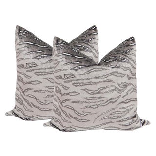 22" Italian Silk Velvet Pillows in Serengeti - a Pair For Sale