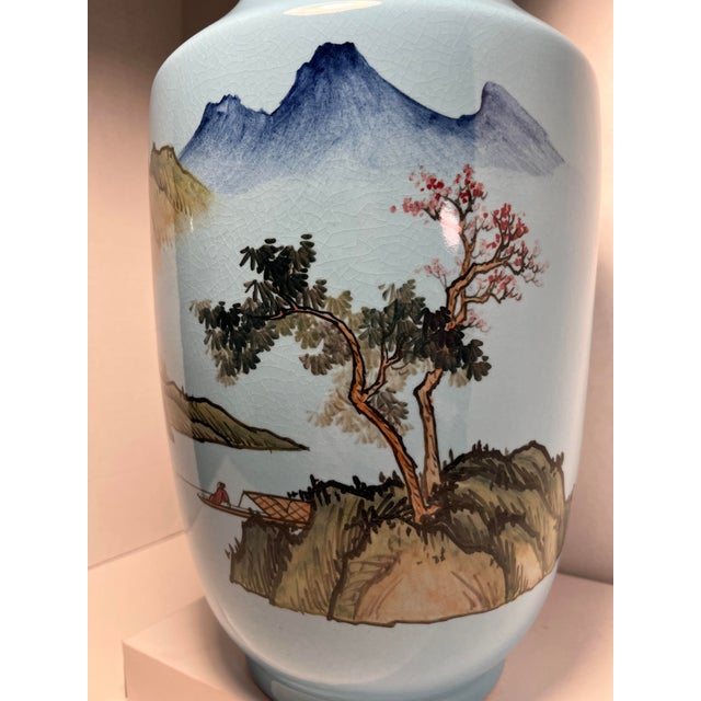 1950's Taiwanese Republic of China Period Hand Painted Blue Porcelain Vase For Sale - Image 4 of 7