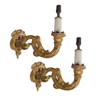 Pair of 18th C Style Louis XV Giltwood Wall Light Sconces For Sale
