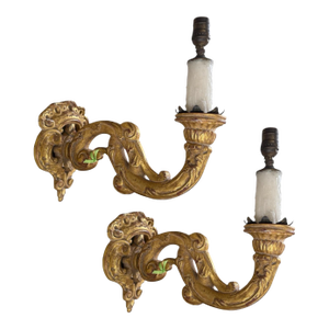 Pair of 18th C Style Louis XV Giltwood Wall Light Sconces
