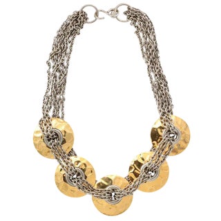 1960s Goldtone and Silvertone Disk and Chain Necklace For Sale