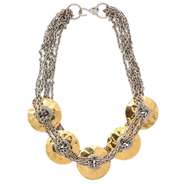 1960s Goldtone and Silvertone Disk and Chain Necklace For Sale