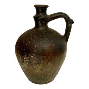 Rustic Antique Farmhouse Black Ceramic European Water / Wine Pitcher -Cca 1920's
