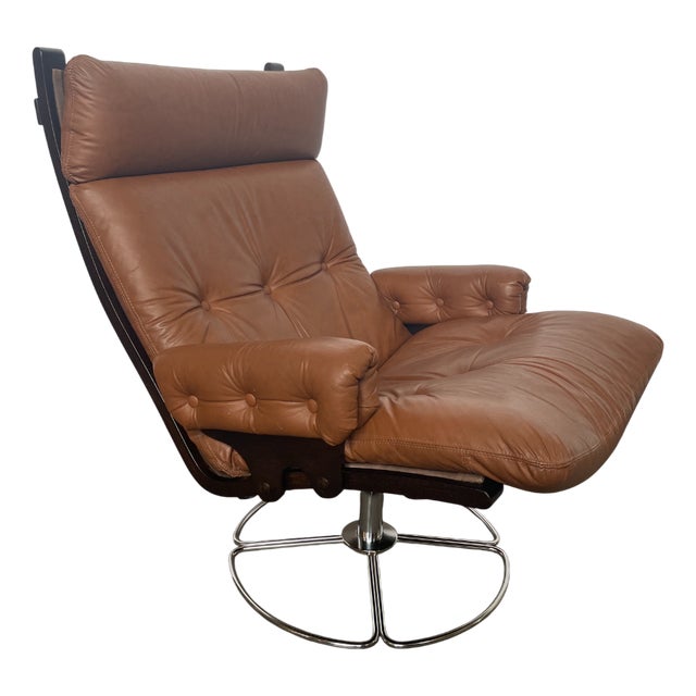 Swivel Armchair in Light Brown Leather by Bruno Mathsson for Dux, 1960s For Sale
