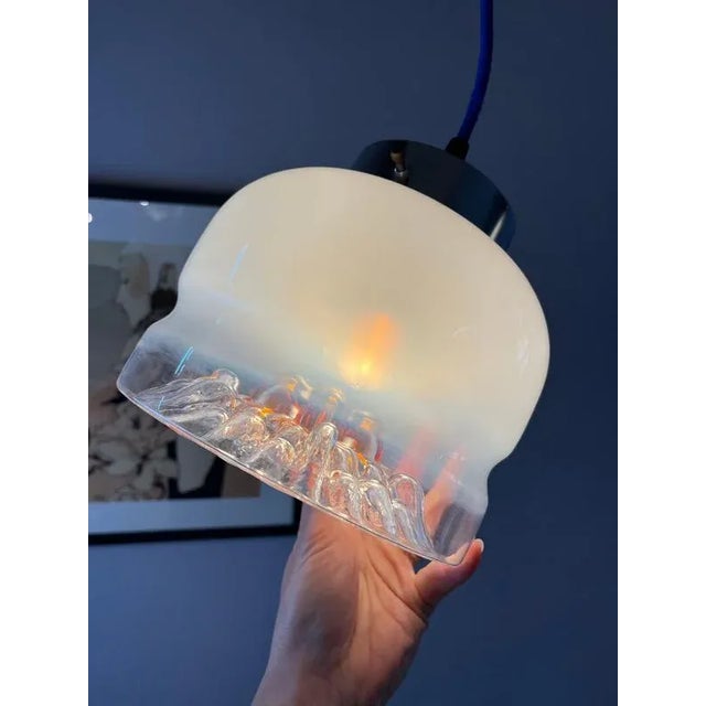 White Hanging Lamp in White and Yellow Murano Glass from Mazzega For Sale - Image 8 of 11