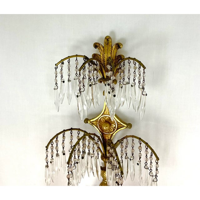 Pair of Vintage French-Style Crystal Wall Sconce For Sale In West Palm - Image 6 of 12
