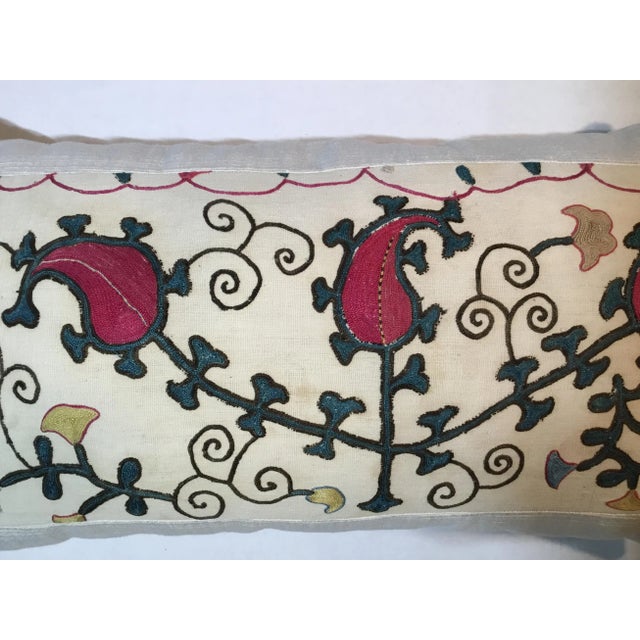 Antique Hand-Embroidered Suzani Pillow For Sale - Image 9 of 13