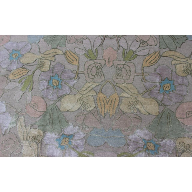 Gray Modern Nepalese Wool and Silk Rug With Floral Design in Multi Colors For Sale - Image 8 of 13