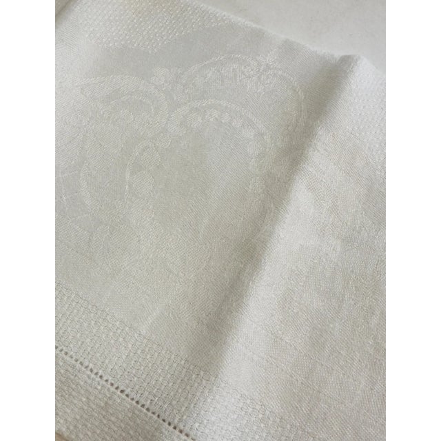 1930s Vintage French Linen Damask Towel with Woven Diamond Motif and Hemstitch Border For Sale - Image 5 of 9