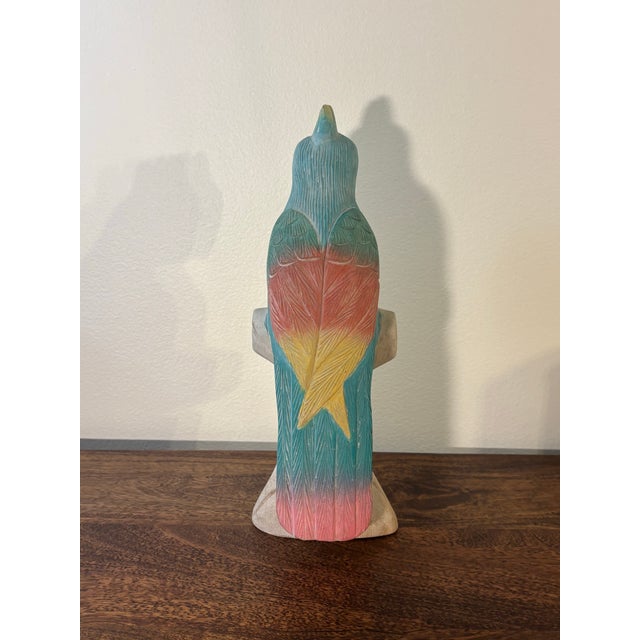 Coastal Vintage Colorful Hand Carved and Hand Painted Wooden Parrot For Sale - Image 3 of 5