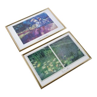 Claude Monet Water Lilies and Charles Mundy Framed Impressionist Prints - Set of 2 For Sale
