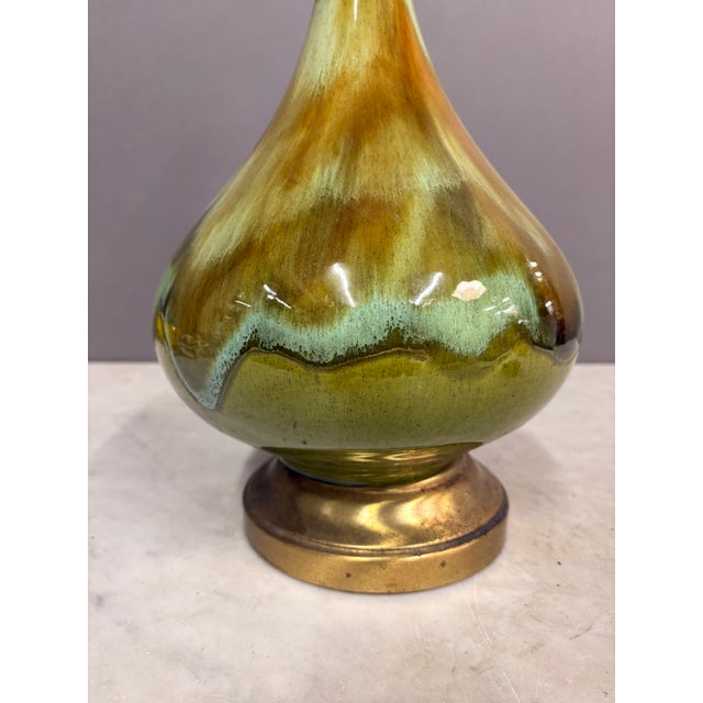 1960s Mid Century Drip Glaze Ceramic Onion Shape Table Lamp For Sale - Image 5 of 7